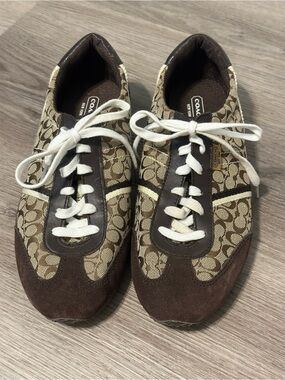 Coach Brown & Cream Signature Logo Sneakers